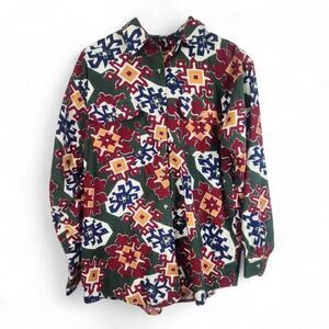 90s Vintage Aztec Flannel Medium Brushed Fleece Long Sleeve Abstract Western Fun